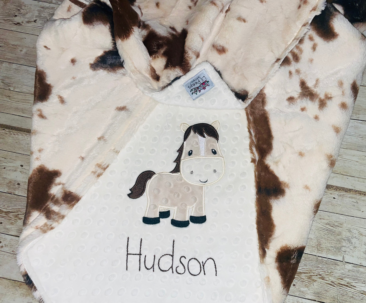 Horse- Personalized Blanket - Cream / Luxe Pony Minky - Embroidered Horse