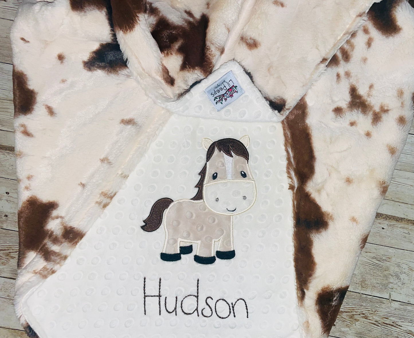 Horse- Personalized Blanket - Cream / Luxe Pony Minky - Embroidered Horse