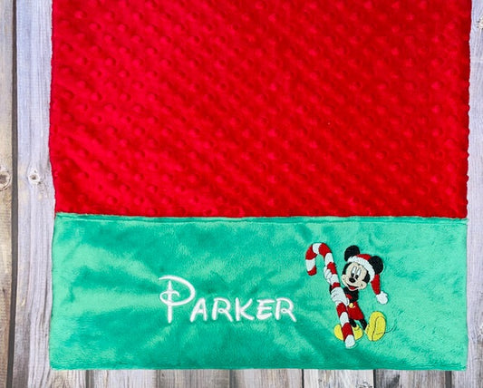 Mickey Mouse Pillowcase -Personalized Minky Pillowcase with Minky Christmas Mickey