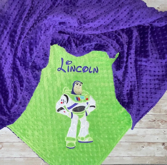 Buzz Lightyear- Personalized Minky Baby Blanket -Purple and Lime Minky - Toy Story