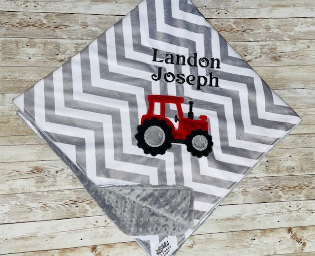 Tractor Nap Set - Personalized Minky Blanket and Pillowcase with embroidered Tractor - Travel or Standard Size