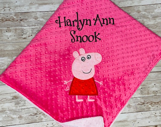 Peppa Pig - Personalized Minky Baby Blanket -Pink  Minky