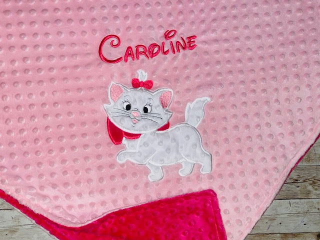 Marie Cat - Personalized Minky Blanket - Pink Minky - Embroidered Marie Cat from Aristocats