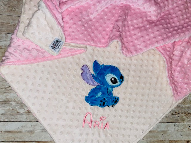 Personalized Stitch Minky Blanket - Cream and Pink Minky