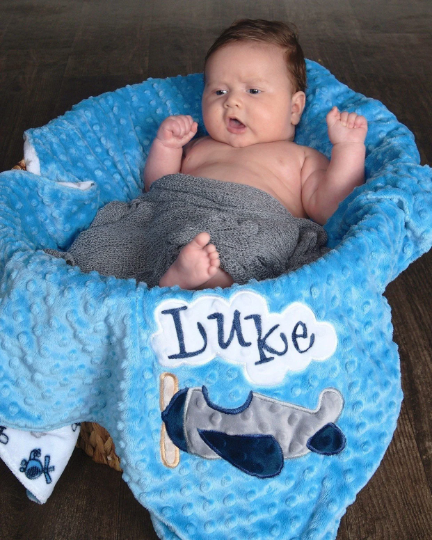 Airplane - Personalized Minky Blanket - Airplane  Minky - Embroidered Airplane