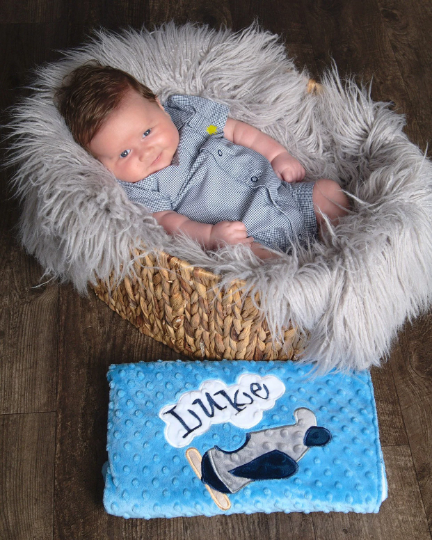 Airplane - Personalized Minky Blanket - Airplane  Minky - Embroidered Airplane