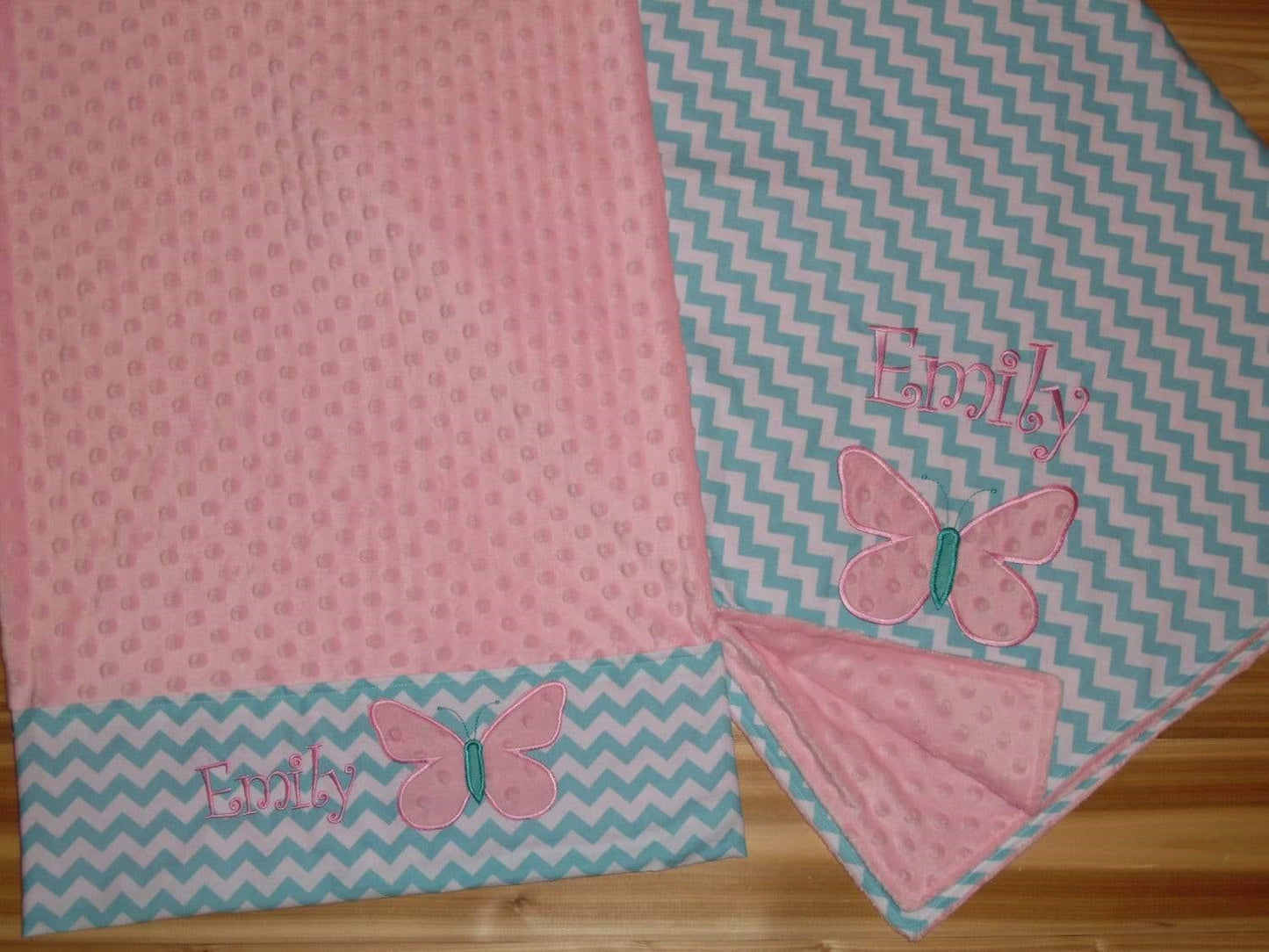 Personalized Minky Pillowcase with Minky Butterfly - Aqua and Pink