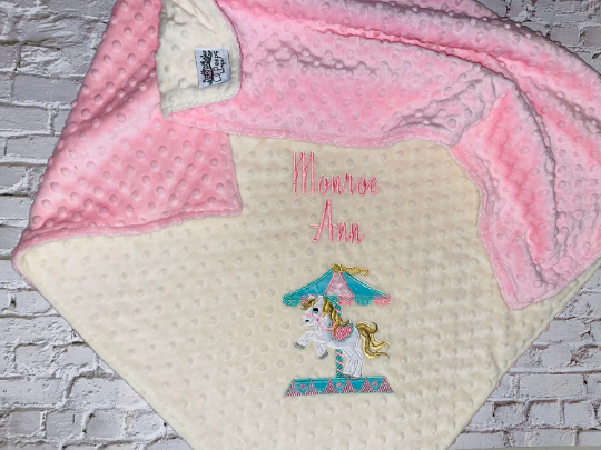 Carousel Personalized Blanket - Blush & Cream Minky Baby Blanket