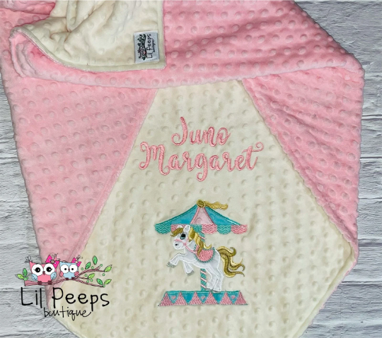 Carousel Personalized Blanket - Blush & Cream Minky Baby Blanket