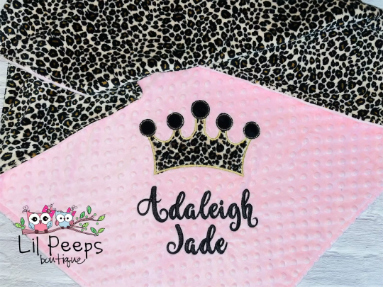 Personalized Cheetah Crown Minky Baby Blanket - Cheetah Minky with Pink - Custom Monogram