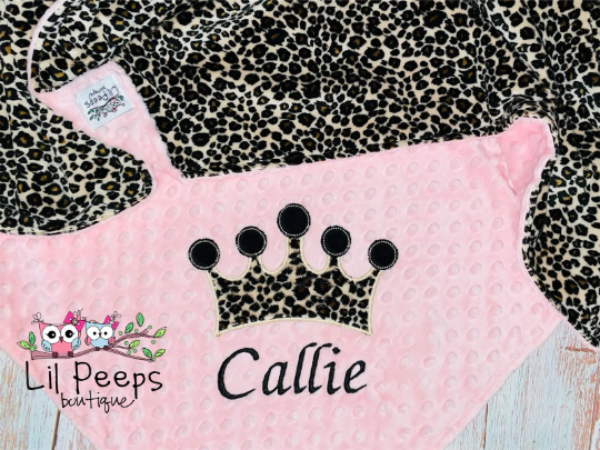 Personalized Cheetah Crown Minky Baby Blanket - Cheetah Minky with Pink - Custom Monogram