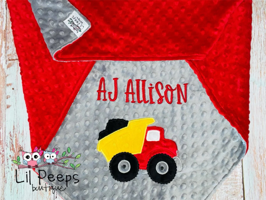 Dump Truck Nap Set - Personalized Minky Blanket and Pillowcase with embroidered Dump Truck - Travel or Standard Size