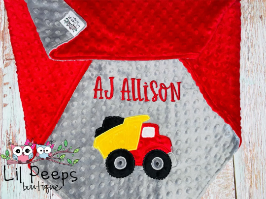 Dump Truck Nap Set - Personalized Minky Blanket and Pillowcase with embroidered Dump Truck - Travel or Standard Size