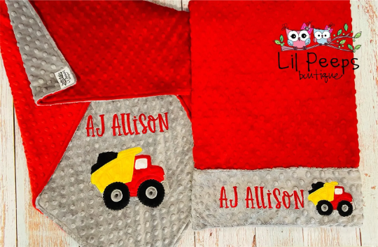 Dump Truck Nap Set - Personalized Minky Blanket and Pillowcase with embroidered Dump Truck - Travel or Standard Size