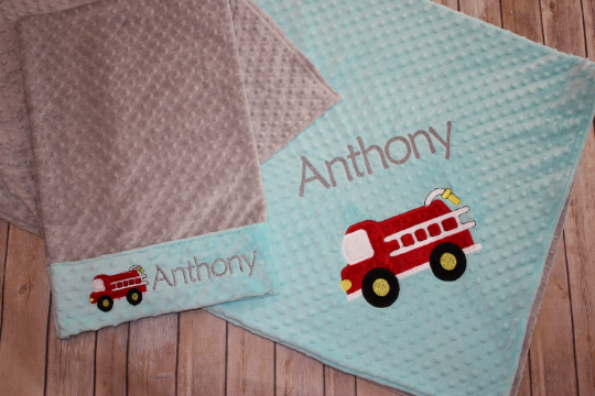 Fire Truck Nap Set - Personalized Minky Blanket and Pillowcase with embroidered Fire Truck - Travel or Standard Size