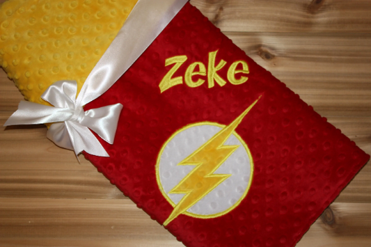 The Flash - Personalized Minky Blanket -  Red and Yellow Minky - Custom Monogram