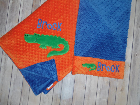 Alligator Nap Set - Personalized Minky Blanket and Pillowcase with embroidered Alligator - Travel or Standard Size