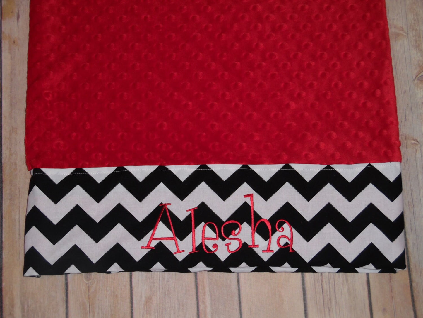 Pillowcase -Personalized Minky Pillowcase  - Red Minky with Black Chevron