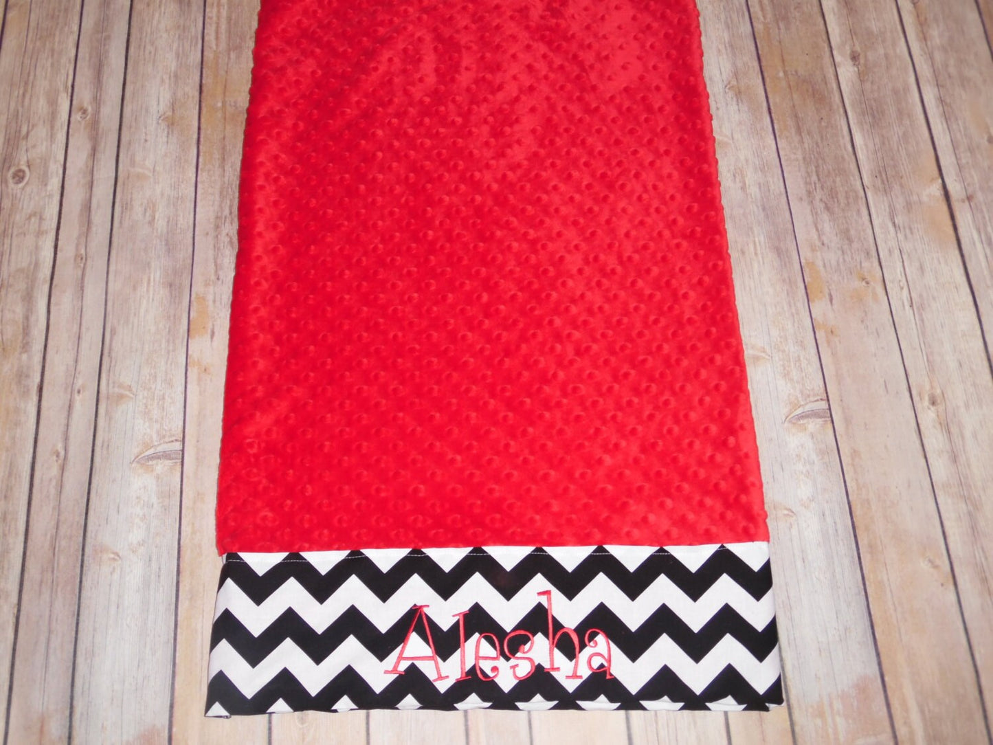 Pillowcase -Personalized Minky Pillowcase  - Red Minky with Black Chevron