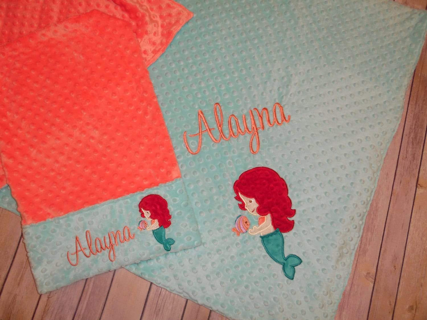 Mermaid Nap Set - Personalized Minky Blanket and Pillowcase with embroidered Mermaid - Travel or Standard Size