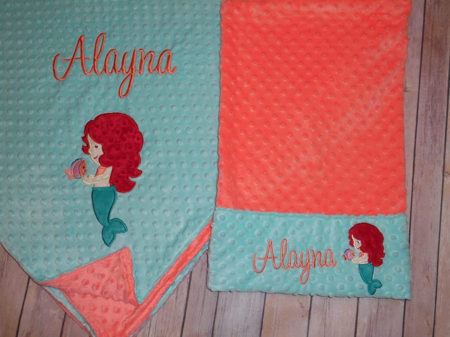 Mermaid Nap Set - Personalized Minky Blanket and Pillowcase with embroidered Mermaid - Travel or Standard Size