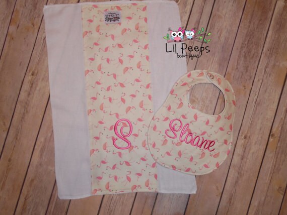 Flamingos - Personalized Boutique Bib and Burp Cloth set