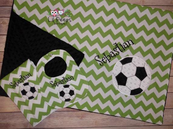 Soccer- Personalized Baby Minky Blanket and Bib & Burp Cloth