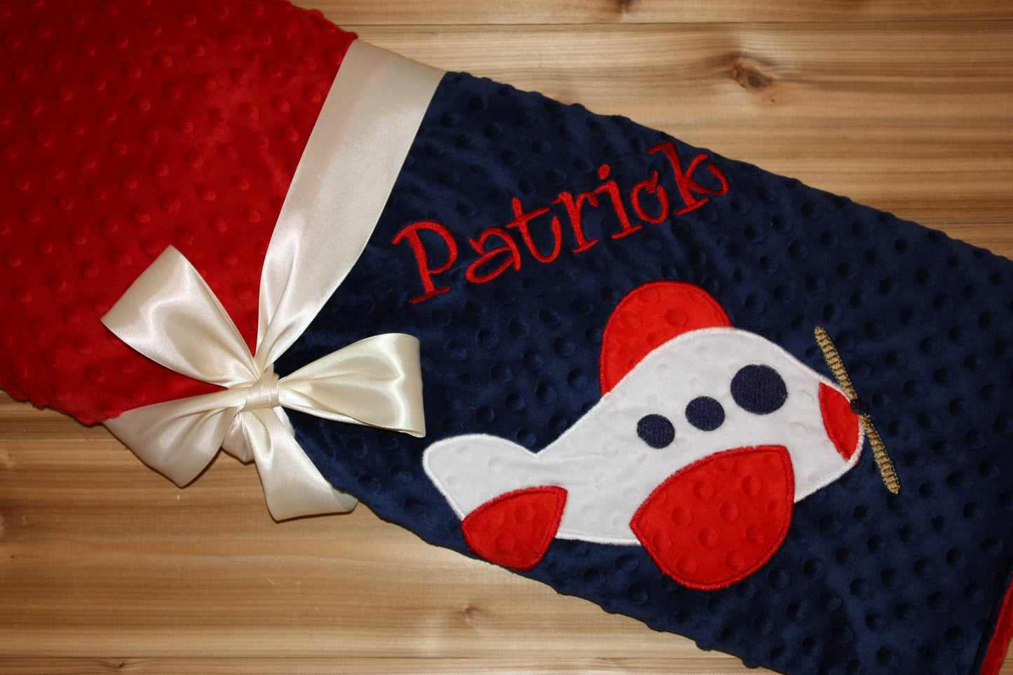 Airplane - Personalized Minky Baby Blanket - Embroidered Airplane