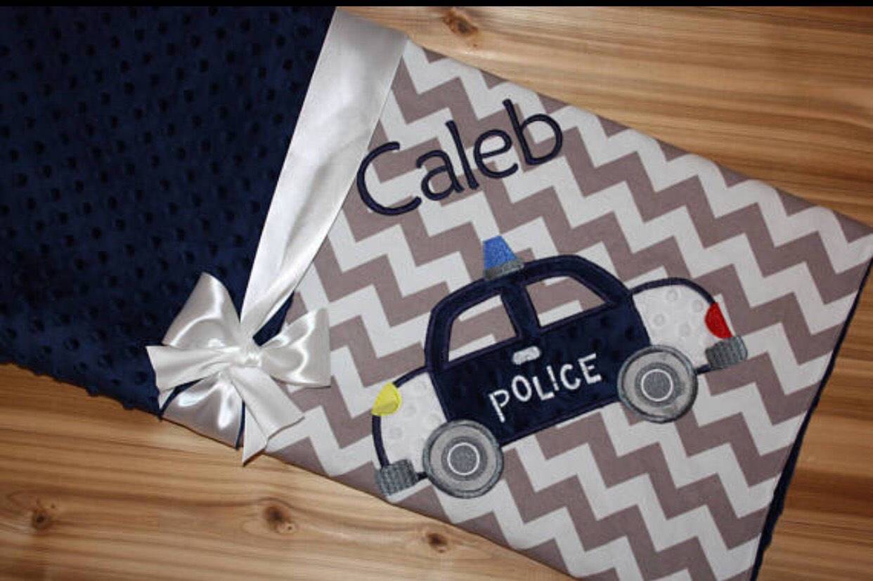 Police Car Nap Set - Personalized Minky Blanket and Pillowcase with embroidered Police Car - Travel or Standard Size