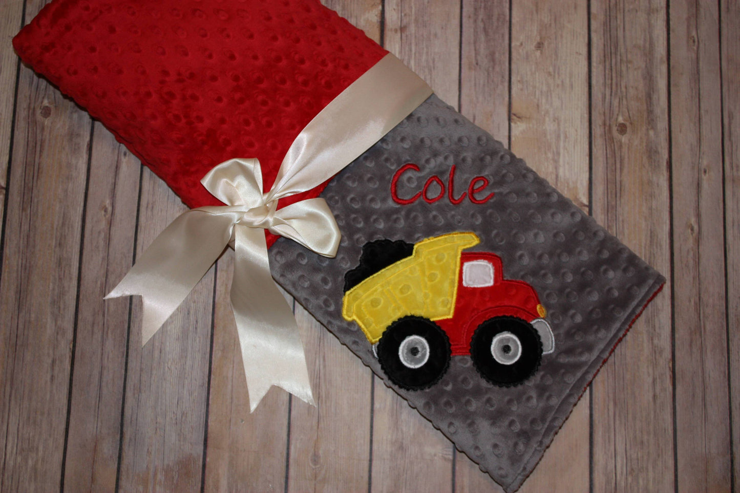 Dump Truck Nap Set - Personalized Minky Blanket and Pillowcase with embroidered Dump Truck - Travel or Standard Size
