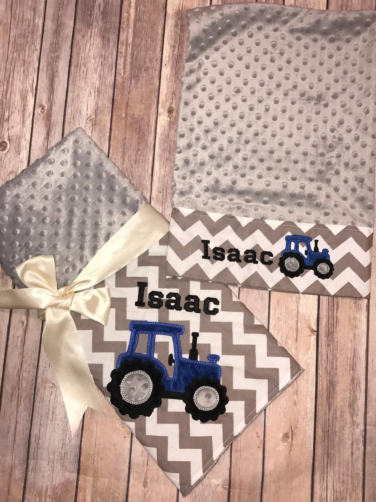 Tractor Nap Set - Personalized Minky Blanket and Pillowcase with embroidered Tractor - Travel or Standard Size