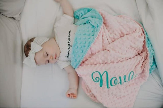 Personalized Blanket - Blush & Aqua Minky Baby Blanket