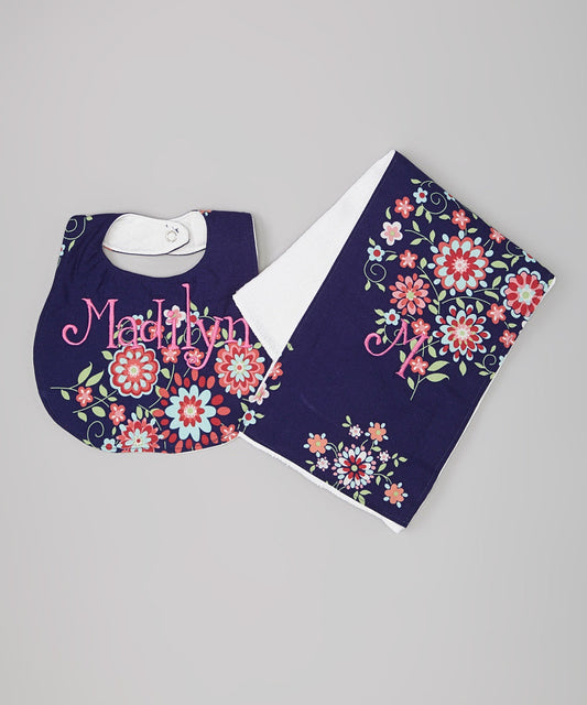 Personalized Boutique Bib and Burp Cloth Set  - Personalized Baby Girl Gift Set