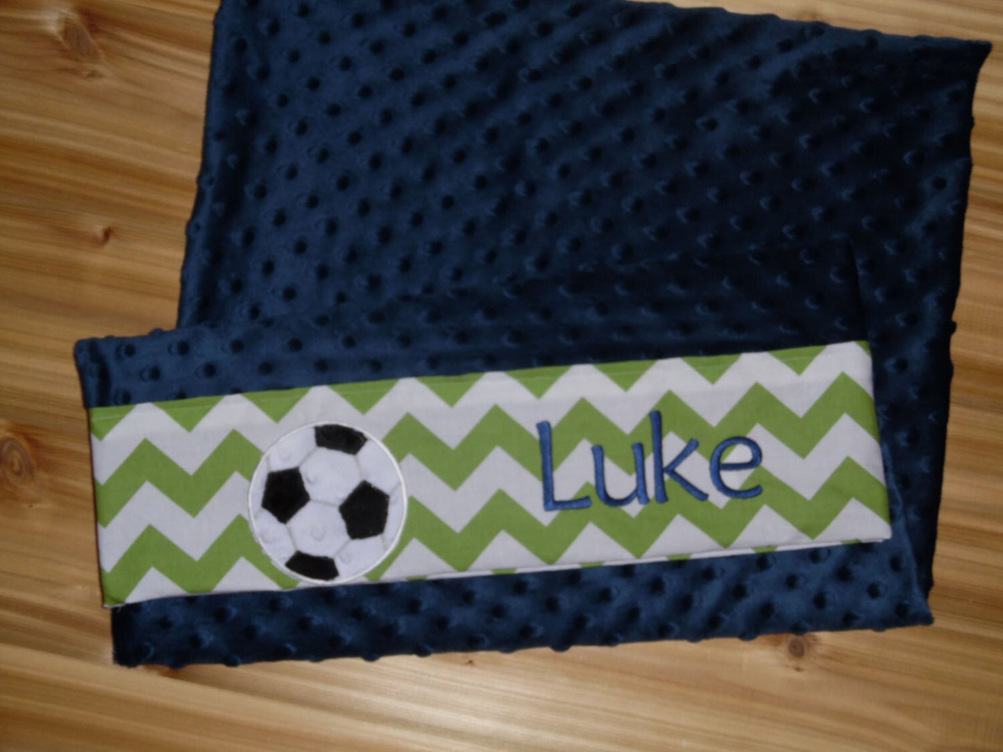 Pillowcase - Personalized Minky Pillowcase with Minky Soccerball - Navy & Green