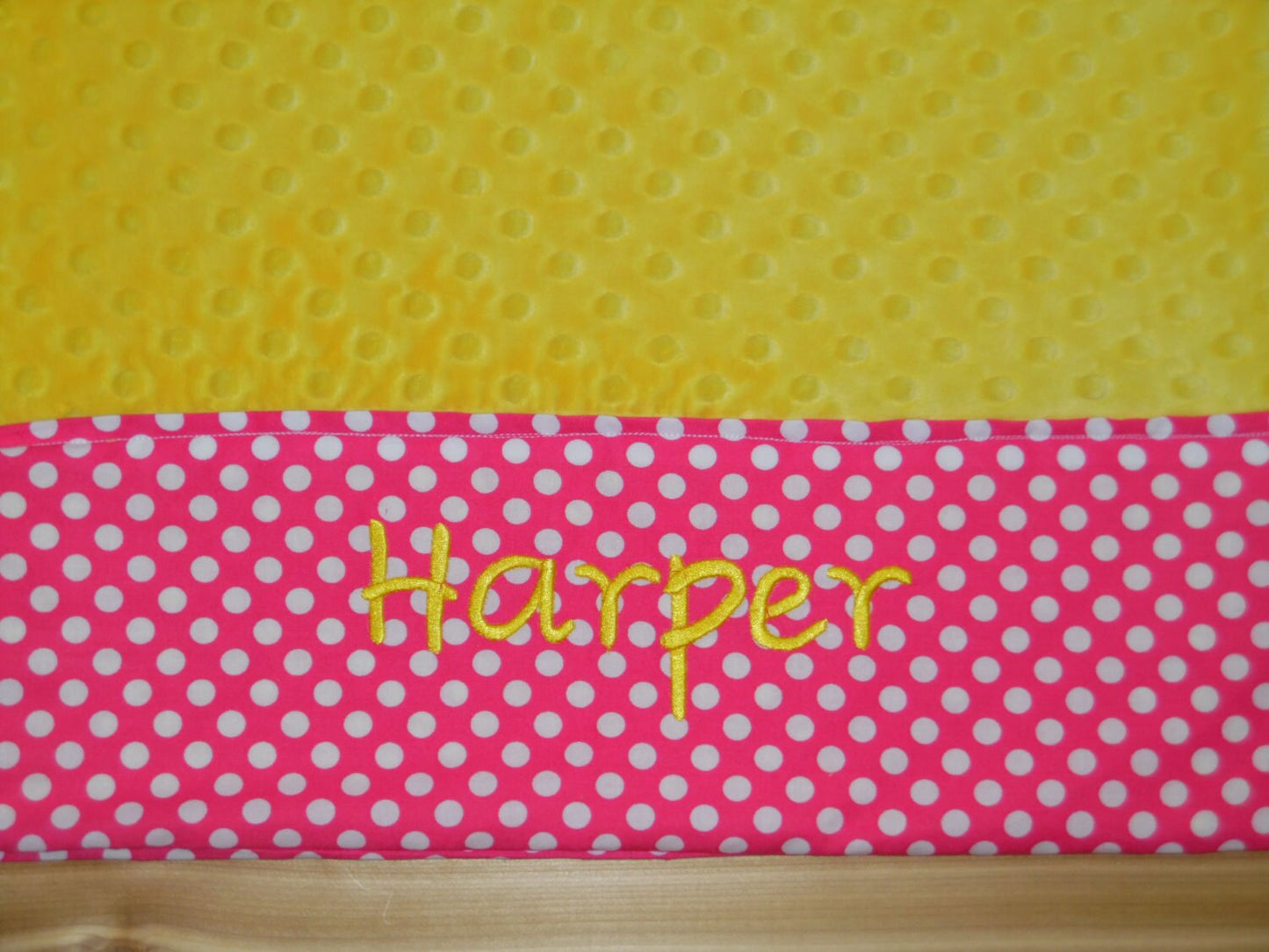 Pillowcase -Custom Monogrammed Minky Pillowcase  - Yellow Minky with Pink Polka Dots