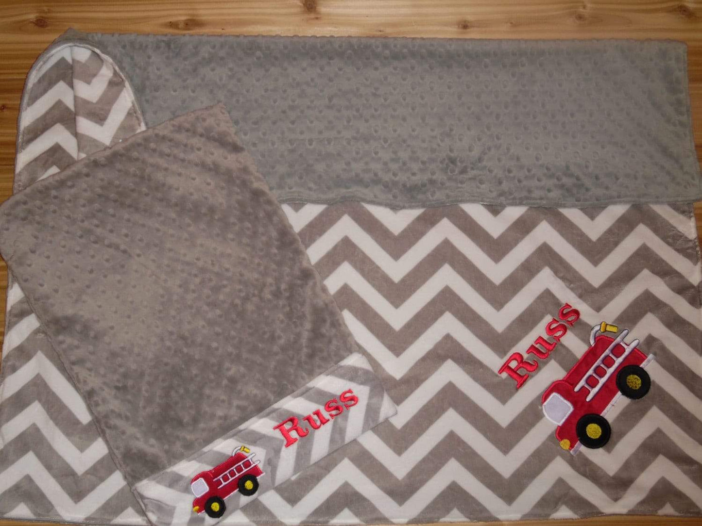 Firetruck Nap Set - Personalized Minky Blanket and Pillowcase with embroidered Firetruck - Travel or Standard Size