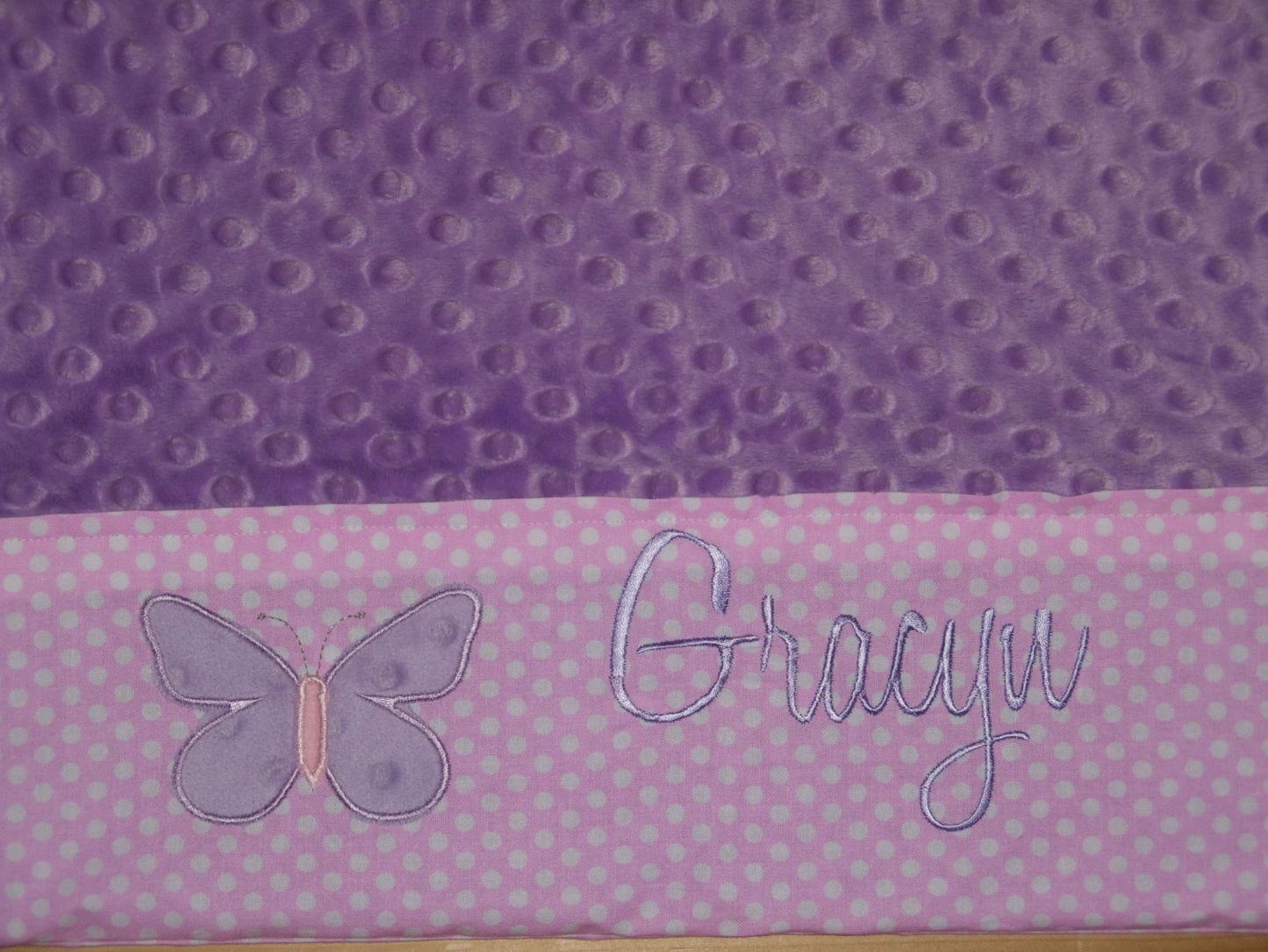 Pillowcase -Custom Monogrammed Minky Pillowcase with Minky Butterfly - Purple with Pink Polka Dots