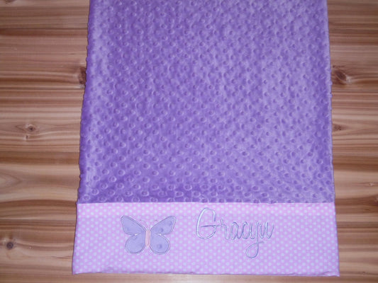 Pillowcase -Custom Monogrammed Minky Pillowcase with Minky Butterfly - Purple with Pink Polka Dots