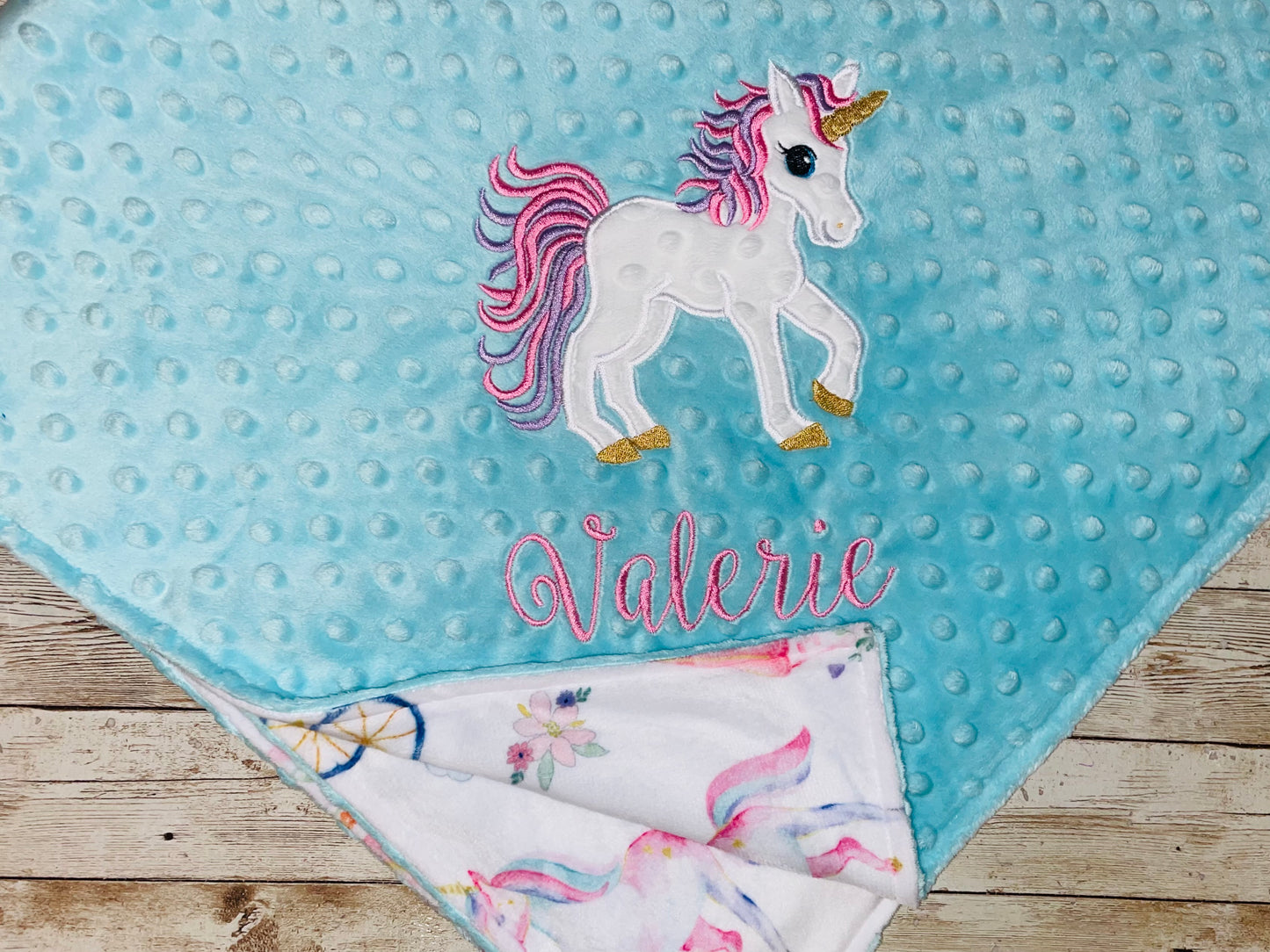 Unicorn - Personalized Minky Blanket - Embroidered Unicorn