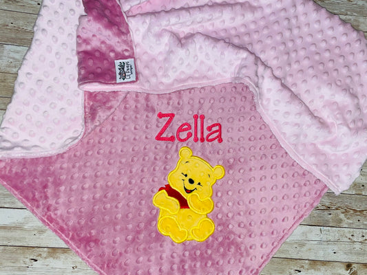 Personalized Winnie the Pooh Minky Baby Blanket - Pink Minky
