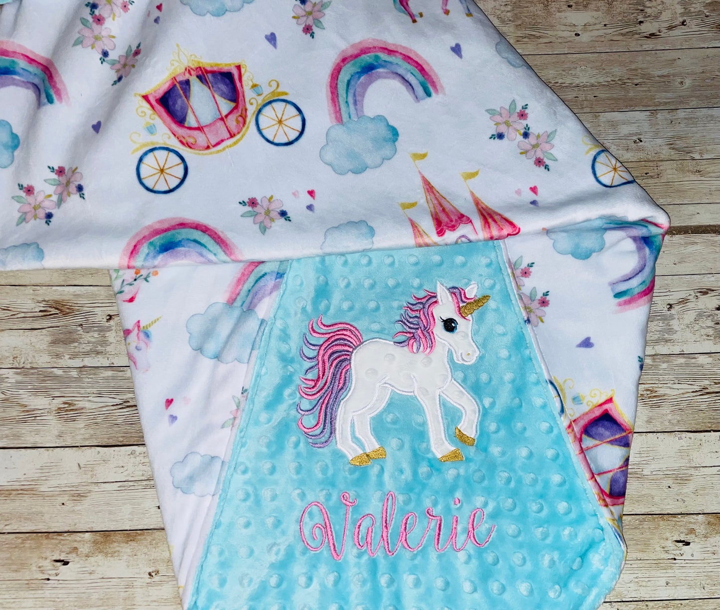 Unicorn - Personalized Minky Blanket - Embroidered Unicorn