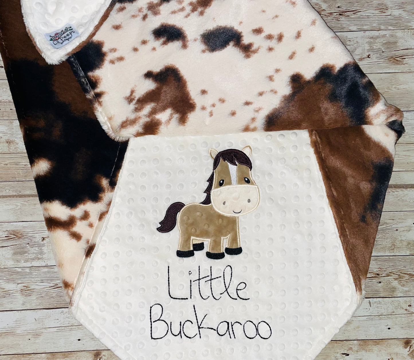 Horse- Personalized Blanket - Cream / Luxe Pony Minky - Embroidered Horse