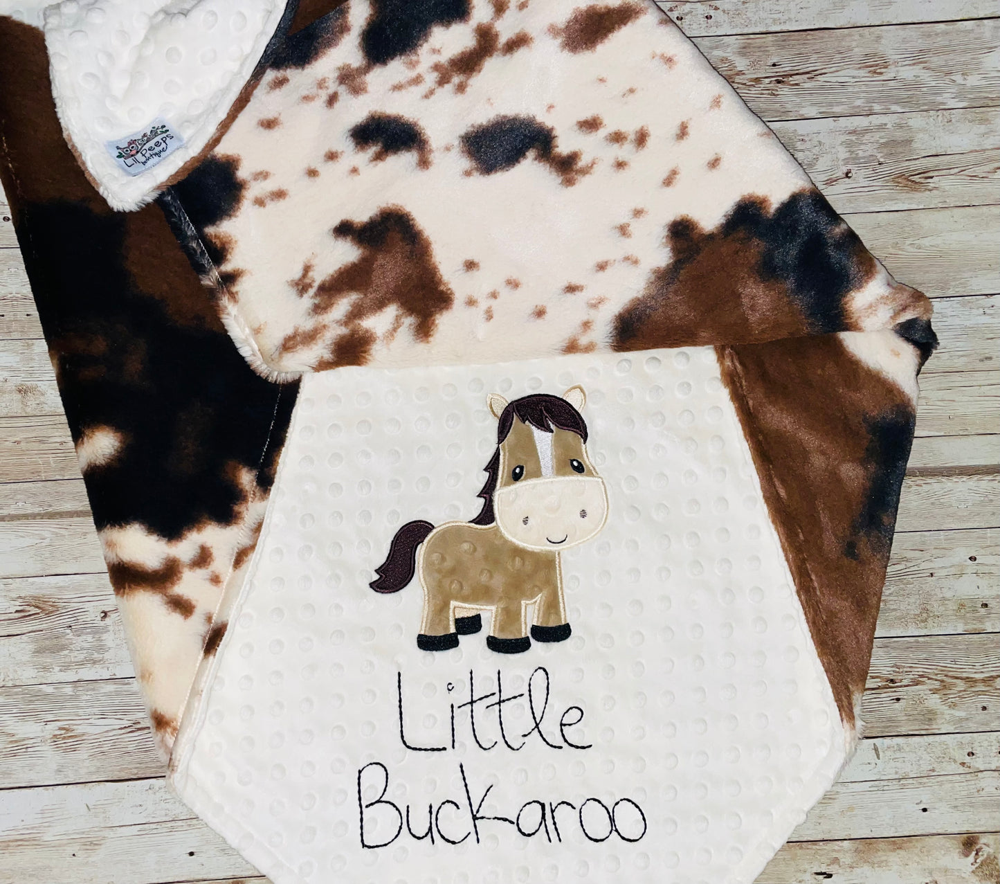 Horse- Personalized Blanket - Cream / Luxe Pony Minky - Embroidered Horse