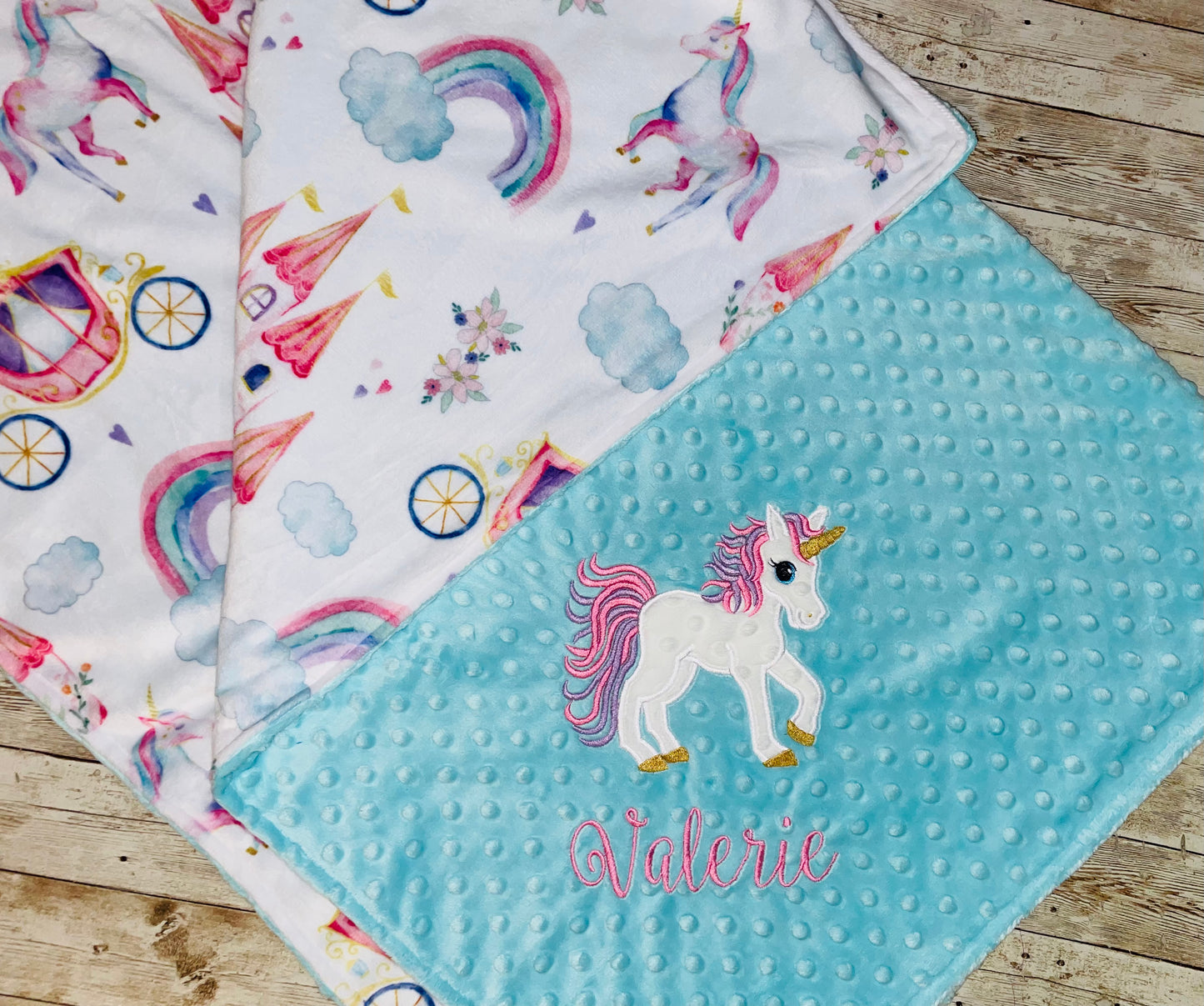 Unicorn - Personalized Minky Blanket - Embroidered Unicorn