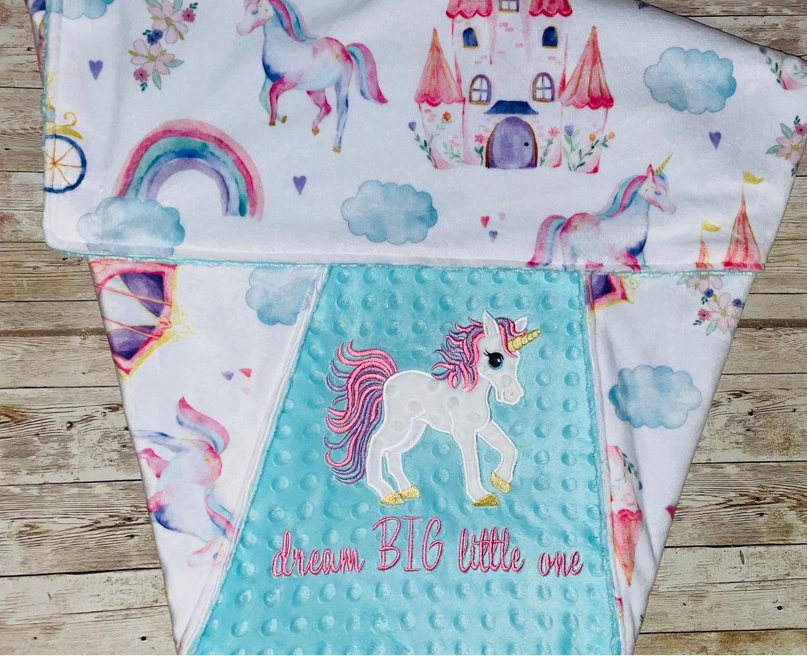 Unicorn - Personalized Minky Blanket - Embroidered Unicorn