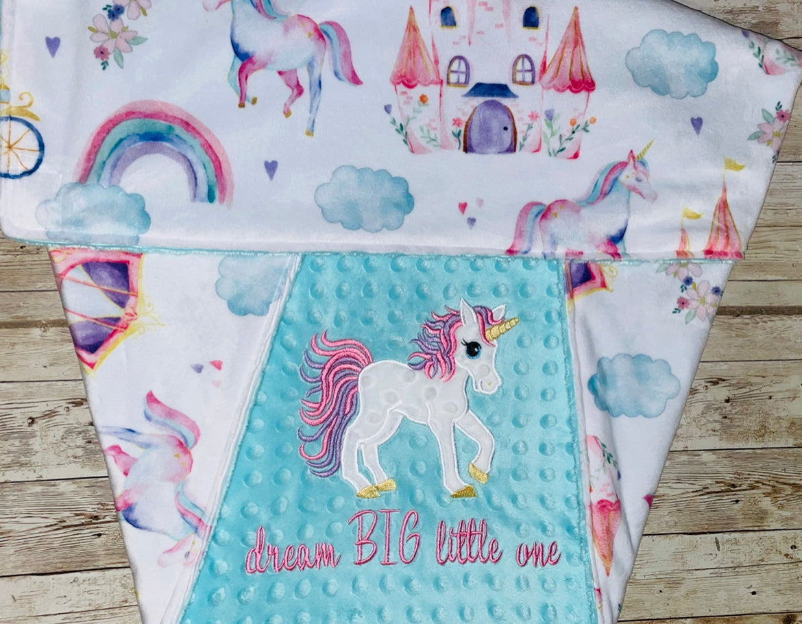 Unicorn - Personalized Minky Blanket - Embroidered Unicorn