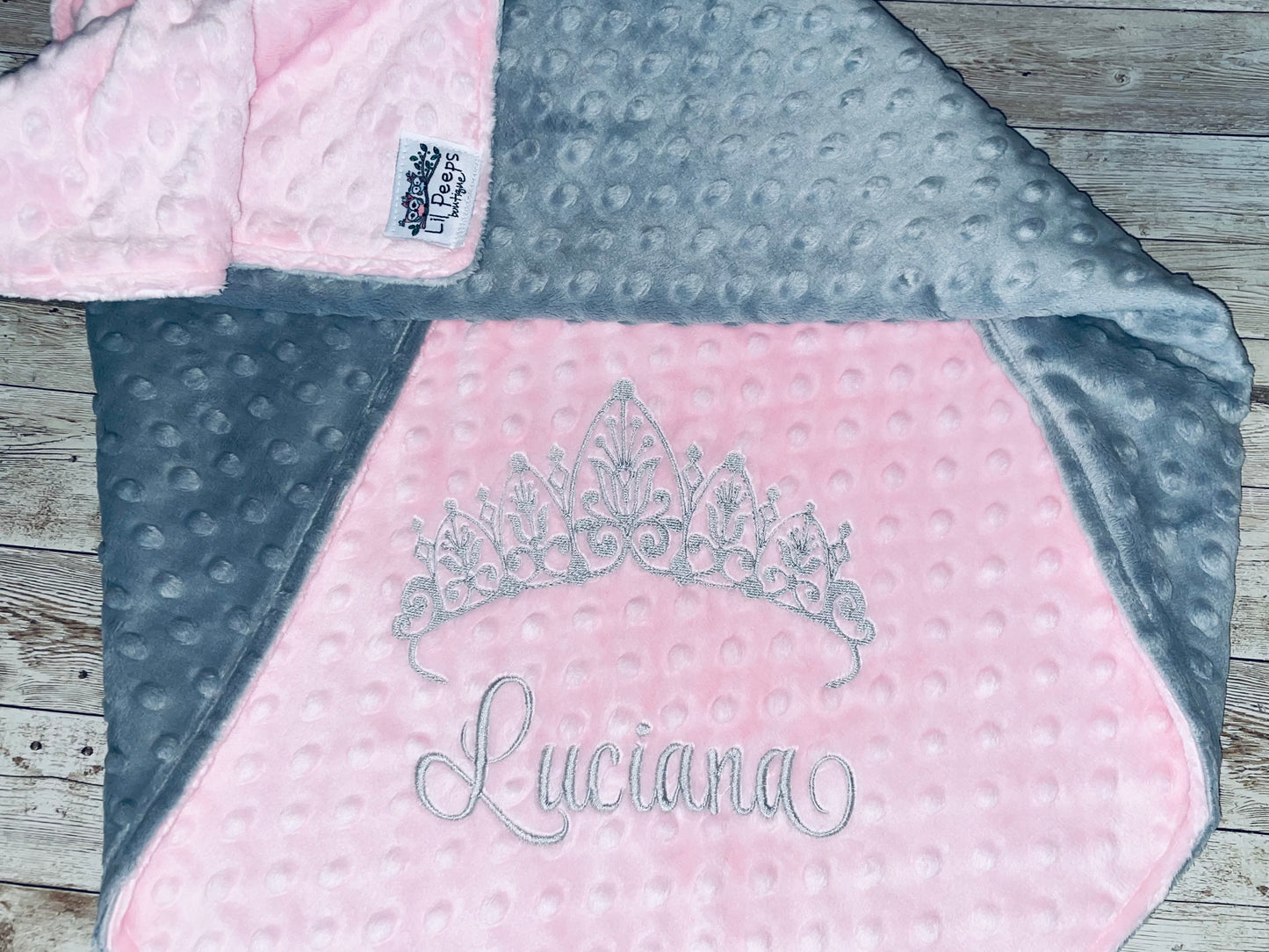 Personalized Crown Minky Blanket - Gray and Pink - Custom Monogram