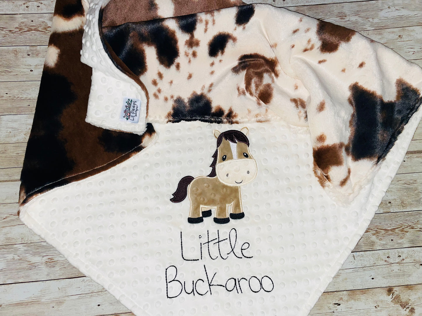 Horse- Personalized Blanket - Cream / Luxe Pony Minky - Embroidered Horse