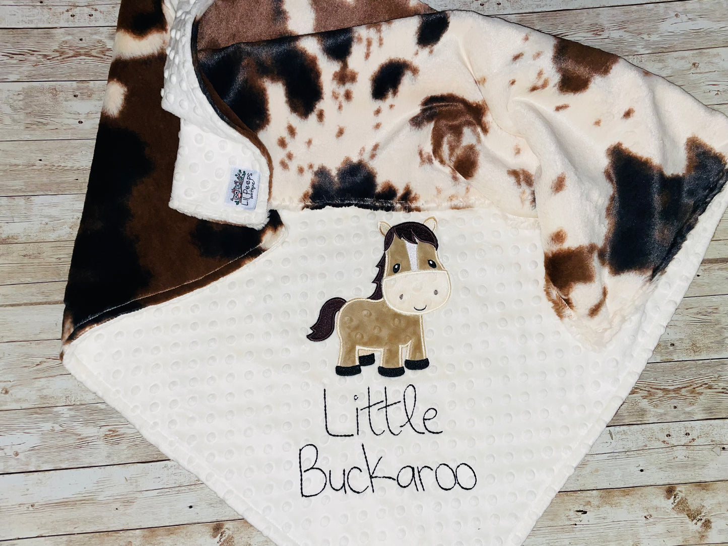 Horse- Personalized Blanket - Cream / Luxe Pony Minky - Embroidered Horse