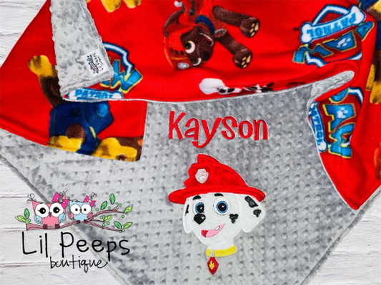 Paw Patrol - Marshall - Personalized Minky Blanket -Red Minky - Embroidered Puppy